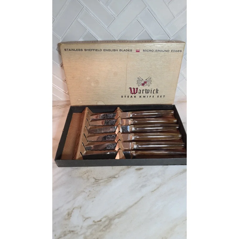 2 Sets Of 6 Warwick Stainless Sheffield English Blades Brown & Cream. 12 Total